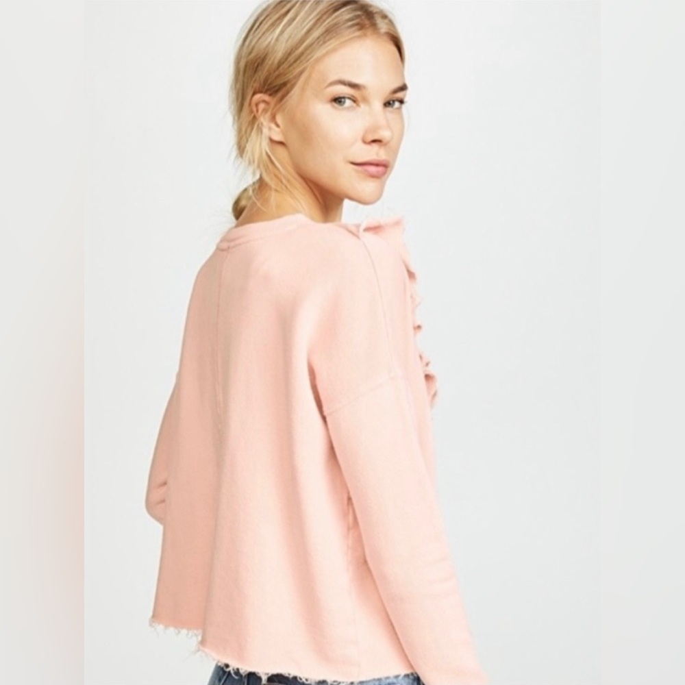 FREE PEOPLE Ooh La Ruffled Oversized Pullover Sweatshirt in Ballet Pink EUC - Picture 10 of 16